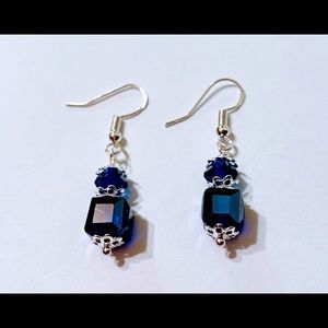 Blue crystal cube beaded earrings